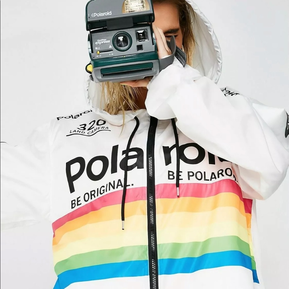 Polaroid Woman's Hooded Windbreaker Jacket Rainbow